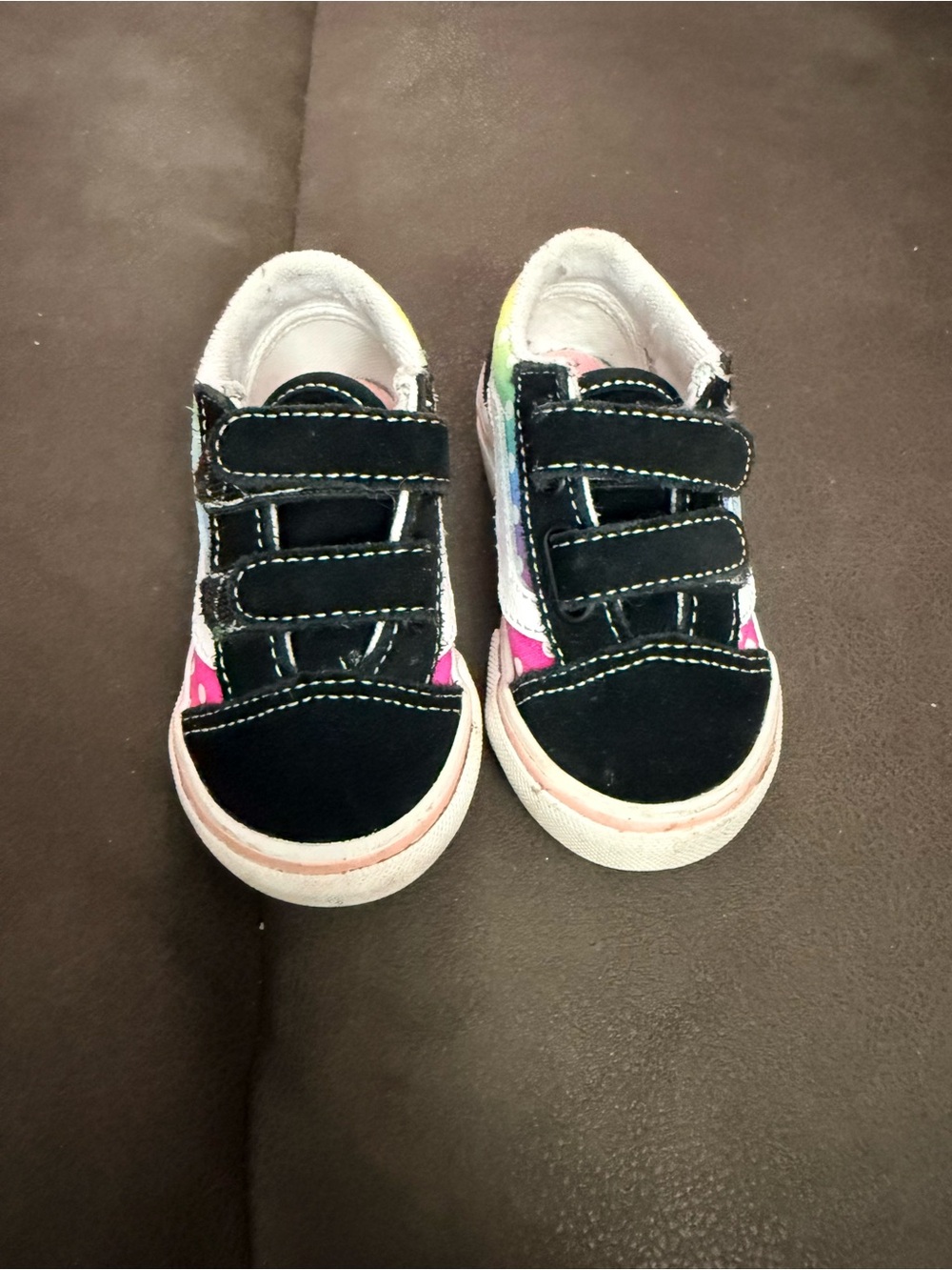 Vans Kids Black Sneakers with Pink and Multicolor Accents